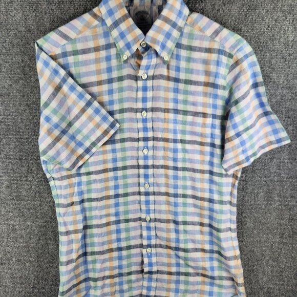 Brooks Brothers All Linen Button Up Short Sleeve Small Regent Colorful Check Men - Picture 2 of 12